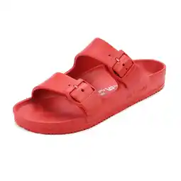 Walmart VICT POPU Womens Sandals Adjustable Double Buckle Strap Waterproof EVA Flat Slides，Red,Sizes 6 offer