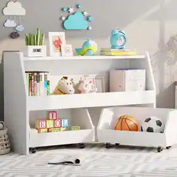 Walmart 2-Tier Portable Toy Storage, Kids Toy Organizer W/2 Removable Bins with 4 Wheels（White) offer