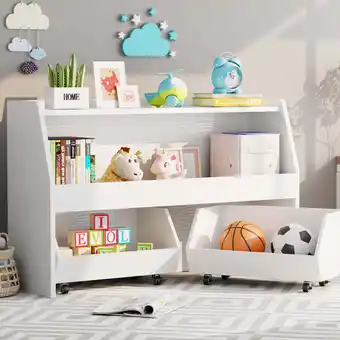 Walmart 2-Tier Portable Toy Storage, Kids Toy Organizer W/2 Removable Bins with 4 Wheels（White) offer