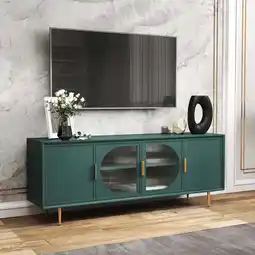 Walmart HLR 66 TV up to 75 Stand for Living Room, Entertainment Center with Glass Storage Cabinet, Green offer