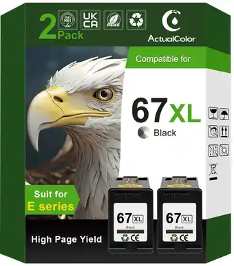 Walmart 67XL Black Ink Cartridge Compatible for HP 67 Black Ink Cartridge for HP Ink 67 Black (2 Pack) offer