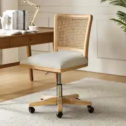 Walmart Swivel Office Chair Wooden Rattan Back Adult Task Chair Living Office Room, Beige offer