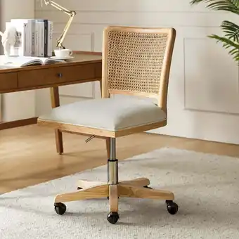 Walmart Swivel Office Chair Wooden Rattan Back Adult Task Chair Living Office Room, Beige offer