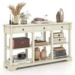 Walmart Costway 58 Long Sofa Table with Storage Retro Console Table with 3 Drawers & Open Shelves White offer