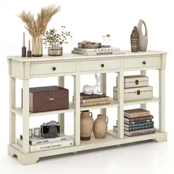 Walmart Costway 58 Long Sofa Table with Storage Retro Console Table with 3 Drawers & Open Shelves White offer