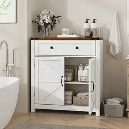 Walmart Smuxee Farmhouse Kitchen Sideboard Cabinet,Accent Cabinet with Drawer and Adjustable Shelf,White offer