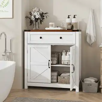 Walmart Smuxee Farmhouse Kitchen Sideboard Cabinet,Accent Cabinet with Drawer and Adjustable Shelf,White offer
