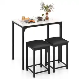 Walmart Gymax 3 PCS Counter Height Dining Set Faux Marble Table & 2 Chairs Kitchen Bar New White offer