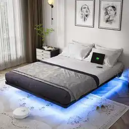 Walmart OLEVS Modern Floating Queen Bed Frame with LED Lights and Charging Station No Box Spring Required offer