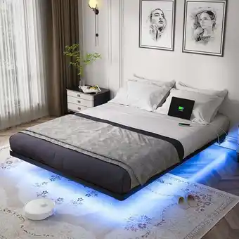 Walmart OLEVS Modern Floating Queen Bed Frame with LED Lights and Charging Station No Box Spring Required offer