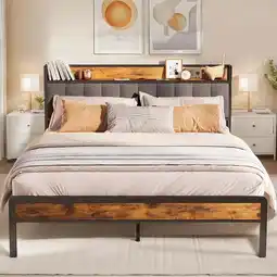 Walmart Queen Bed Frame with Storage Headboard Camas Queen Size, Metal Platform Bed Hold 1000 lbs, Dark Gray offer