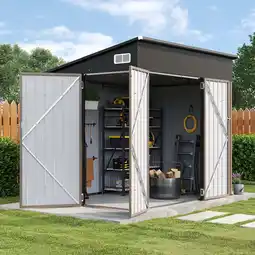 Walmart Sunmthink 8' x 6' Metal Storage Shed with Triple Doors, Lockable Lean-to Design & Vents, Brown offer