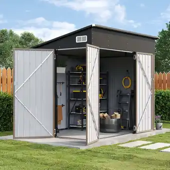 Walmart Sunmthink 8' x 6' Metal Storage Shed with Triple Doors, Lockable Lean-to Design & Vents, Brown offer