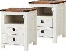 Walmart OKD Farmhouse Nightstand Set of 2 with Charging Station, 2-Drawer End Table, Antique White offer