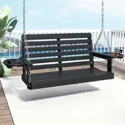 Walmart FOOWIN Outdoor Porch Swing, HDPE Patio Hanging Porch Swing with Cup Holder, Black offer