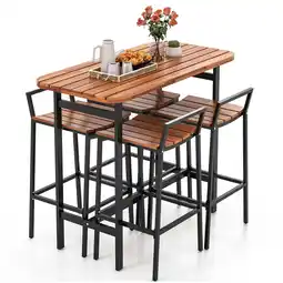 Walmart Gymax Acacia Wood Patio Table & Chair Set 5 Pcs Outdoor Dining Set w/ 1 Table & 4 Bar Height Chairs offer