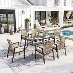 Walmart Sophia & William 7-Piece Outdoor Patio Dining Set Metal Rattan Chairs and Steel Table offer
