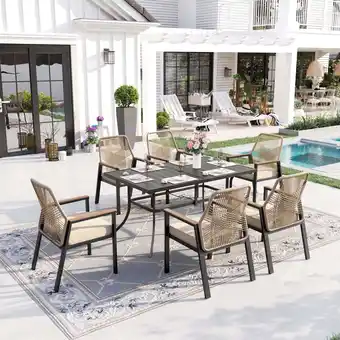 Walmart Sophia & William 7-Piece Outdoor Patio Dining Set Metal Rattan Chairs and Steel Table offer