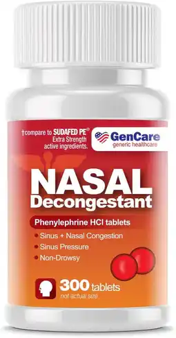 Walmart GenCare Nasal Decongestant Tablets Phenylephrine HCl 10 mg Non-Drowsy Pills, 300 Count offer