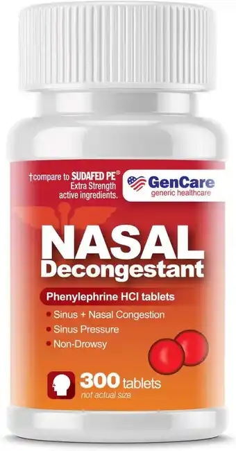 Walmart GenCare Nasal Decongestant Tablets Phenylephrine HCl 10 mg Non-Drowsy Pills, 300 Count offer
