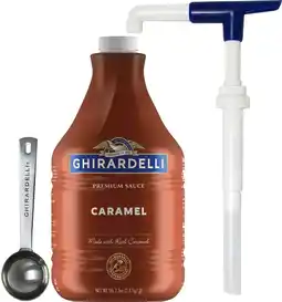 Walmart Ghirardelli Caramel Sauce, 87.3 oz (5 lb 7.3 oz) Bottle with Ghirardelli Stamped Spoon & Pump offer