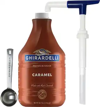 Walmart Ghirardelli Caramel Sauce, 87.3 oz (5 lb 7.3 oz) Bottle with Ghirardelli Stamped Spoon & Pump offer