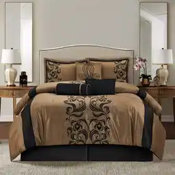 Walmart Lanco Vivica Jacquard 7-Piece Comforter Set, Brown, Full, Fill Polyester, Abstract offer