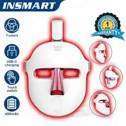Walmart INSMART 7-Color LED Face Mask - Rechargeable Light Care for Home Facial Routine offer