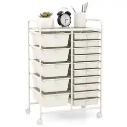 Walmart Costway 15 Drawer Rolling Storage Cart Tools Scrapbook Paper Office School Organizer White offer