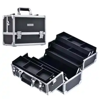 Walmart Professional Makeup Train Case with Shoulder Strap & Locks Extra Large Cosmetic Organizer Makeup Box offer