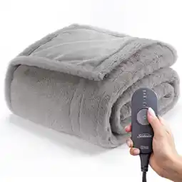 Walmart Sunbeam Grey Faux Fur Heated Throw offer