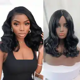 Walmart Female wig black medium long curly hair 14 Inch Bob Wigs for Women arge wave offer