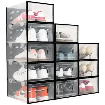 Walmart Vopmart Shoe Boxes, 12 pcs Shoe Storage Organizer, Clear Plastic Stackable Sneaker Container, Black offer