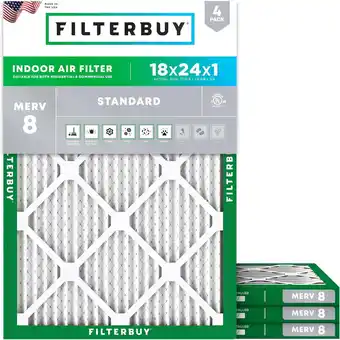 Walmart Filterbuy Pleated HVAC AC Furnace Air Filters, MERV 8, 4-Pack, 18x24x1 offer