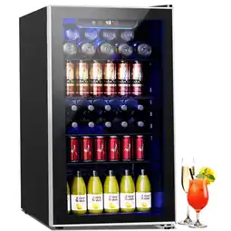 Walmart Auseo 126 Can Beverage Refrigerator and Cooler with Glass Door for Home/Office/Bar-Black offer