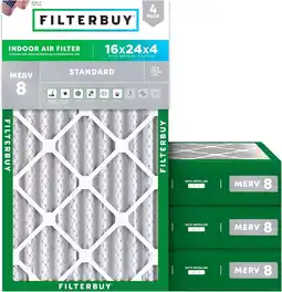 Walmart Filterbuy 16x24x4 MERV 8 Dust Defense, Pleated HVAC AC Furnace Air Filters (4-Pack) offer