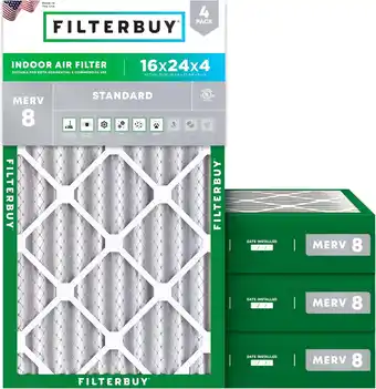 Walmart Filterbuy 16x24x4 MERV 8 Dust Defense, Pleated HVAC AC Furnace Air Filters (4-Pack) offer