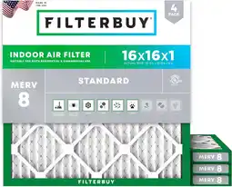 Walmart Filterbuy 16x16x1 MERV 8 Dust Defense, Pleated HVAC AC Furnace Air Filters (4-Pack) offer