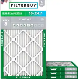 Walmart Filterbuy 16x24x1 MERV 8 Dust Defense, Pleated HVAC AC Furnace Air Filters (4-Pack) offer