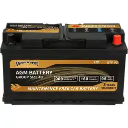 Walmart Weize Platinum AGM Battery, BCI Group 49 H8 Automotive Battery, 12 Volts, 900 CCA, 160 RC offer