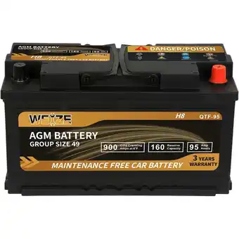 Walmart Weize Platinum AGM Battery, BCI Group 49 H8 Automotive Battery, 12 Volts, 900 CCA, 160 RC offer