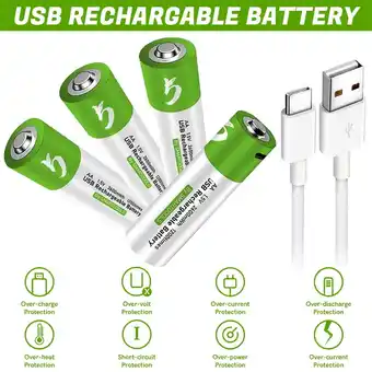 Walmart USB AA Lithium ion Rechargeable AA Battery, High Capacity 1.5V 2600mWh, 1.5 H Fast Charge, 4-Pack offer