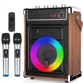 Walmart FanFun Party Speaker, Bluetooth Speaker with 2 Wireless Microphones, FM Radio, LED Party Light offer