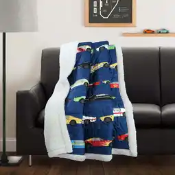 Walmart Lush Decor Race Cars Kids Print Sherpa Reverse Throw, 60 x 50, Navy, Single offer