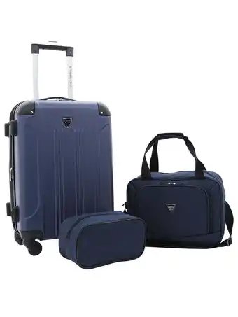 Walmart Travelers Club Chicago 3 Piece Expandable Carry-on Hardside Luggage Set, Navy offer