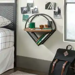Walmart Sauder Boulevard Cafe Wall Mounted Metal Nightstand in Vintage Oak and Black offer