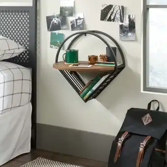 Walmart Sauder Boulevard Cafe Wall Mounted Metal Nightstand in Vintage Oak and Black offer