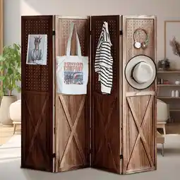 Walmart Aletheiawu 4 Panel Wood Room Divider Folding Privacy Screens, No Installation Required, Retro Brown offer