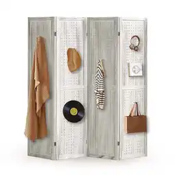Walmart Aletheiawu 4 Panel Display with 16 Hooks, Wood Room Divider Wall, No Installation, Light Brown offer