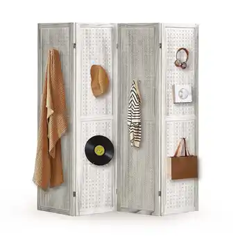 Walmart Aletheiawu 4 Panel Display with 16 Hooks, Wood Room Divider Wall, No Installation, Light Brown offer
